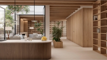Private patio residence with expansive living spaces and rooftop solarium